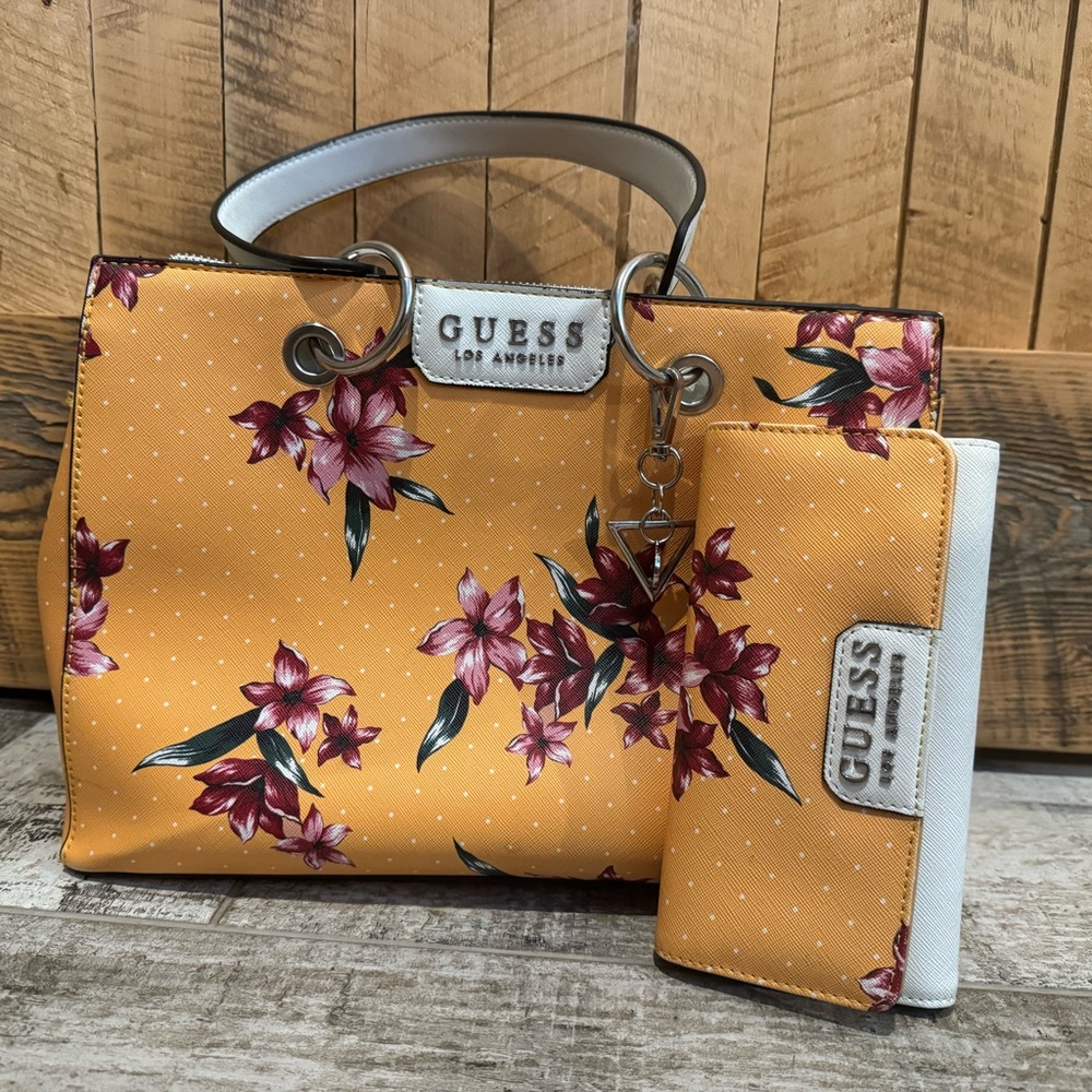 GUESS Floral Yellow Women's Bag and Wallet Set